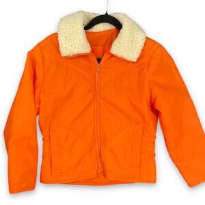 1970s Orange Sherpa Lined Jacket Women’s Small Vintage Winter Coat